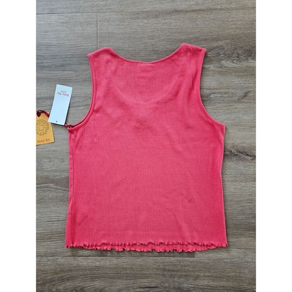 Ruby Rd Coral Beaded Ribbed Tank Top Size L - Picture 8 of 8